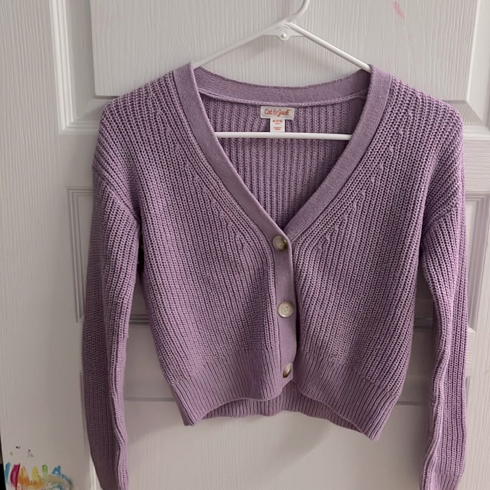 kids purple button sweater medium cat & jack